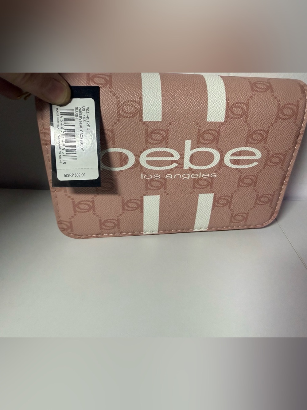 bebe Pink Wallet with White Stripe Accents
